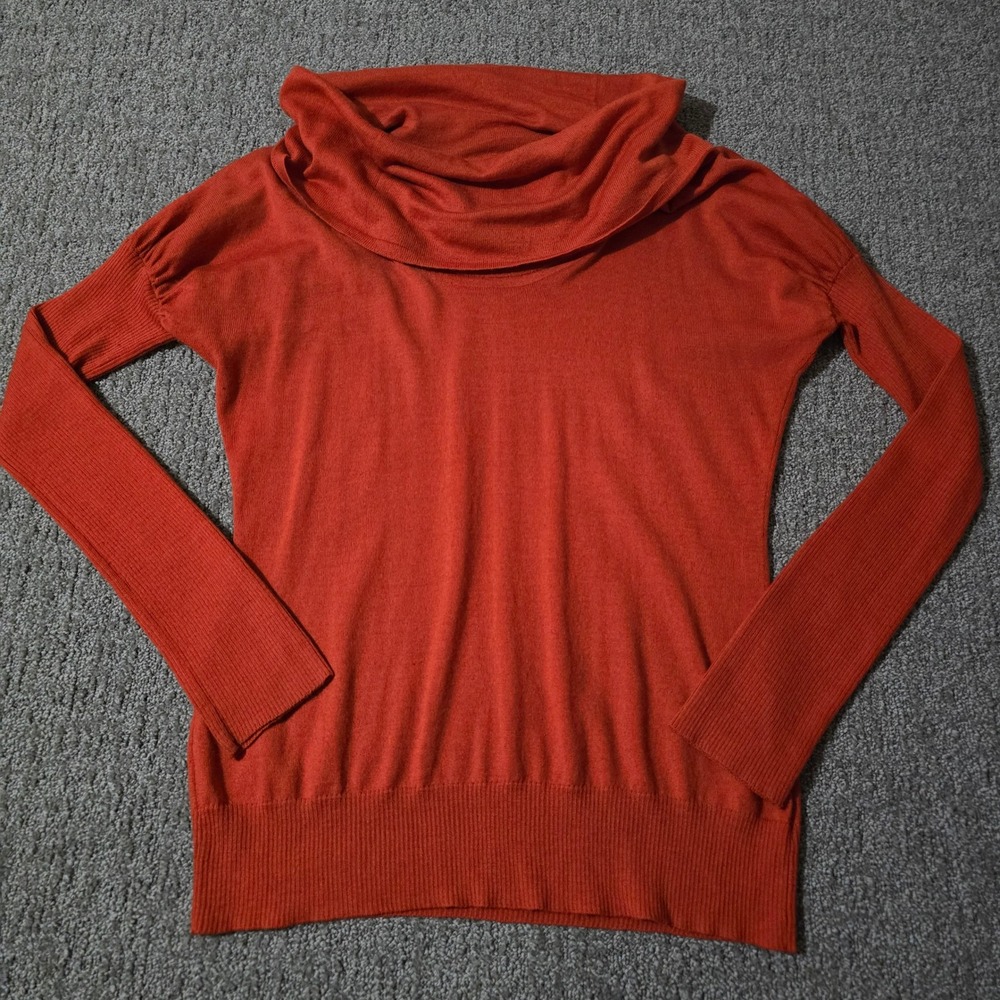 The Limited Womens L Orange Merino Wool Blend Cowl Neck Puff Sleeve Sweater